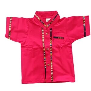 Mexican Guayabera collard shirt size 2 Cotton Blend Red For Infants